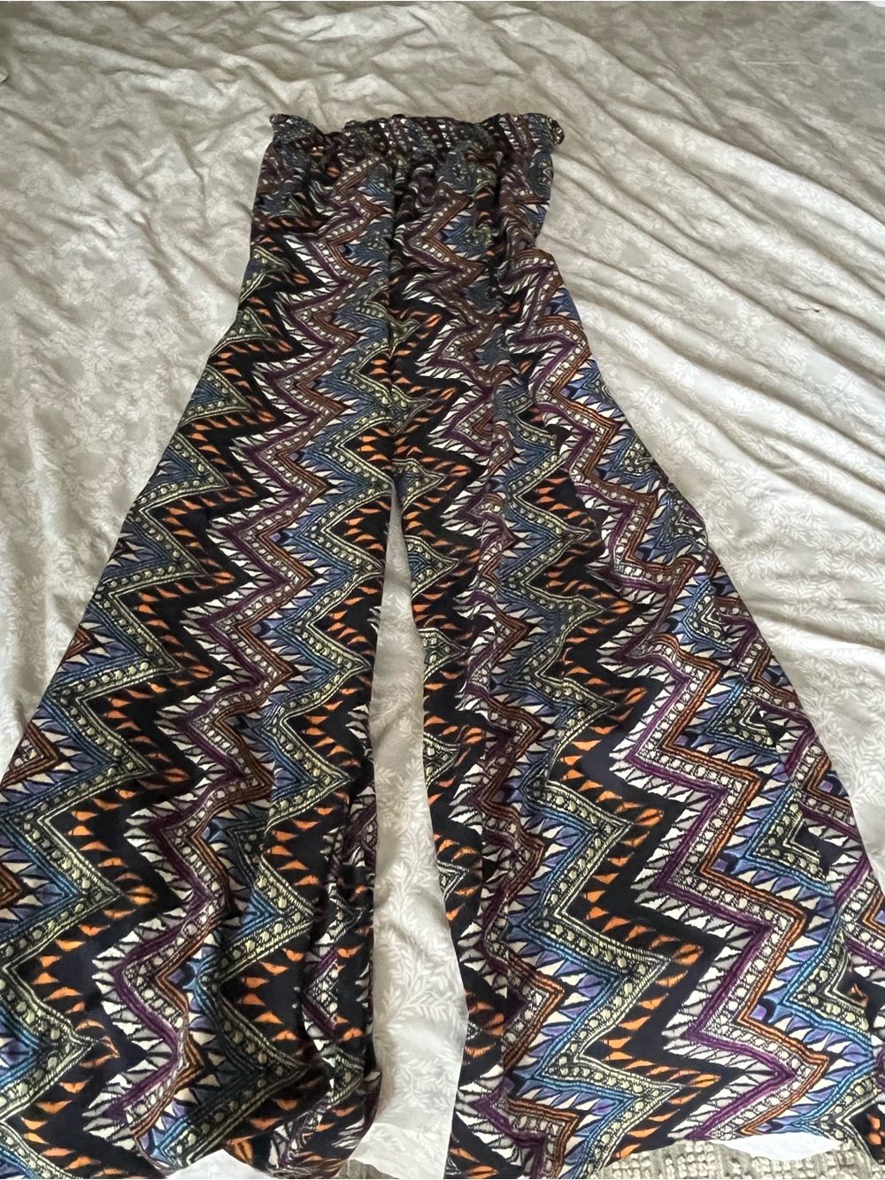 Charlotte Russe Navy Wide-Leg Palazzo Pants with Multicolor Chevron Print